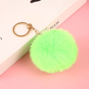 8 cm Pompom Bag KeyChain Rings Brand Car Keyring Gold Color Key Chains Pompons Fake Faux Rabbit päls Charms Chain Diy Pom Poms Balls Women Bag hängsmycken gåvor