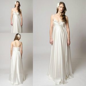 Maternity Empire Waist Bröllopsklänningar Elegant Lace Stain Beach Boho Prinsessan Gravid Lång Formell Bridal Party Gowns