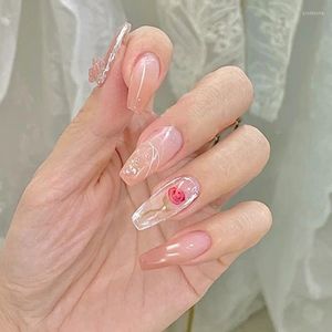 False Nails 24st/Box Long Ballerina Rose Design Artificial Coffin Fake With Lim Full Cover Nail Tips Press On Prud22