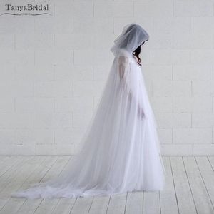 Wraps & Jackets Two Layers Tulle Wedding Cape Elegant Fairy Bridal Cloak With Hood Bolero Women Shawl 2m Length DJ018