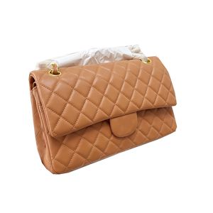 Tasarımcı Kadın Klasik Çift FALP Orta Kapı Torbaları Lambskin Gold Metal Donanım Çok Pochette Açık Sacoche Crossbody Omuz Çantaları 25cm