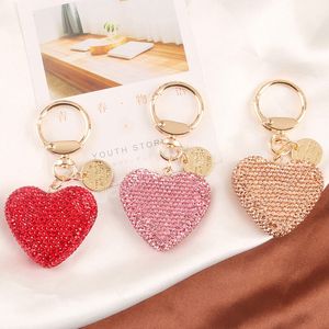 Trendy Full Rhinestone Heart Key Chains Couple Heart Car Keychain Women Handbag Keyring Gift Hanging Pendant Jewelry