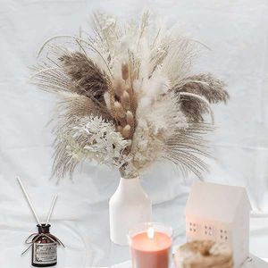 79Pcs Natural Dried Fluffy Pampas Grass Bouquet Set , Boho Home Decor Pompous Grass Large Reed Bunny Tail Wheat Stalk Decorative 220513