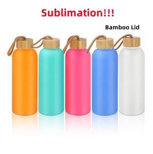 750ml Sublimation Frosted Water Bottles 25oz Glass Mug Matte Glasses Juice Bottle with bamboo lid Blank Tumbler Travel Mug Colorful