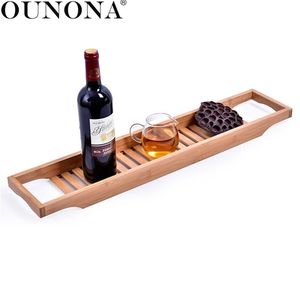 Ounona BathTub Trays Badrum Bambu Badkar förvaring Rack Badrumshylla Rack Dusch Organiser Hyllor Holder T200413