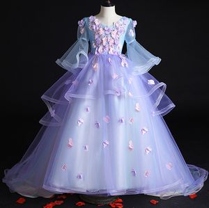 2-14 Jahre Spitze Tüll Blume Mädchen Kleid Bögen Kinder Erster Heiliger Kommunion Kleid Prinzessin Spitze Floral Ball Kleid Hochzeit Party Kleid