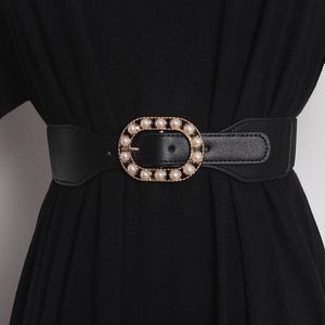 Kemerler Sweater Elbise Belt Bandı Kadınlar için İnci tokası Elastik Strech Strap Pu Bel Kemeri 2022 Femme Cinture Shirt Dekorasyon Belteleri