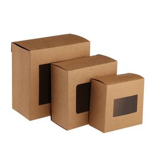 Gift Wrap Wholesale 300pcs Kraft Paper Box Transparent PVC Window Soap Boxes Jewelry Packaging Wedding Favors Candy F0721