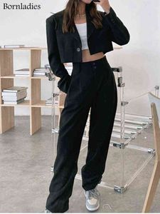 生まれた秋の2ピースセット韓国ファッションブレザースーツ女性クロップコートとパンツスーツ長袖アンサンブル衣装T220729