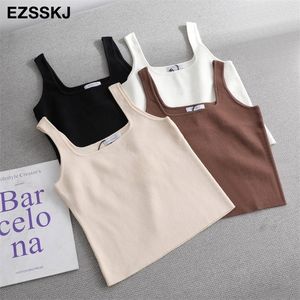 Wysokiej Jakości Letnia Tube Topy Kobieta Bez Rękawów Tank Top Slim Dzianiny Biały Czarny Koreański Chic Panie Crop Top 220316