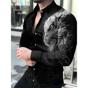 Lüks Sosyal Erkekler Gömlek Dönüşü Yatak Düğmeli Gömlek Sıradan Kartal Baskı Uzun Kollu Üstler Erkek Giyim Partisi HARDIGAN G220511