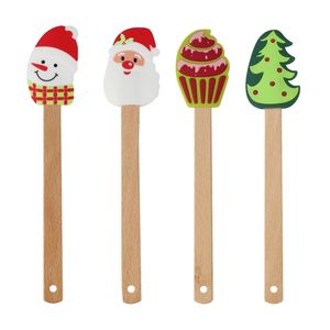 Silikonkräm spatel julgran Santa Claus Snowman Cake Mixing Batter Scraper Kök bakverktyg med trähandtag