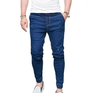 Men's Jeans Mens Solid Elastic Waist Denim Long Pants Fashion Slim Fit Casual Shopping Wear for Man Drawstring Pockets Trousers