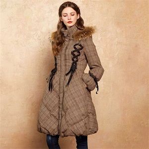 毛皮のフード付き冬の暖かいパフで女性のロングダウンパーカコートを返します90％ダックダウンジャケットで毛皮の襟zk10079d 201214