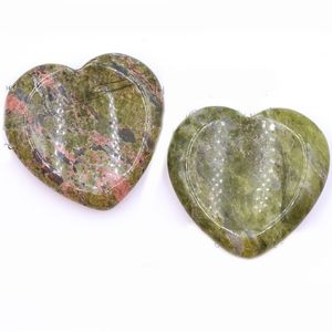 40mm Natural Crystal Heart Stones Polished Heart Tumbled Unakite Gemstones Love Carved Palm Worry Stone for Healing Reiki Jewelry Making Decoration