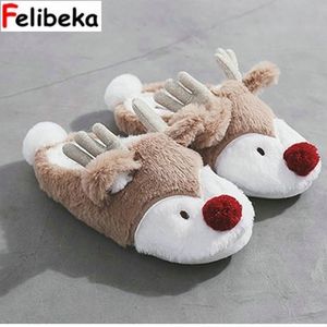 Base de borracha antiskídeo de inverno Deer de Natal Mantenha o amante quente de algodão Slippers interno Bolsa e sapatos de chinelos adultos em casa Y200106