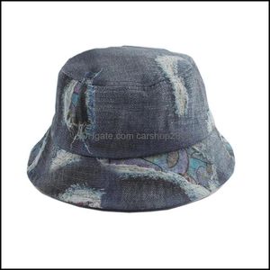 Beanie/skl kepsar hattar hattar halsdukar handskar modetillbehör fällbar fiskare hatt vintage tvättad denim bomull hink hip hop män kvinnor