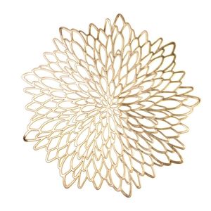 6PCS PVC Placemats Set of 4 Silver Gold Metallic for Dining Table Hollow Coasters Pads Bowl Mats Vinyl Leaf Decor W220406