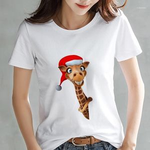 T-shirt da donna Magliette Moda Giraffa Cappello di Natale Stampa Magliette Magliette casual Harajuku Magliette carine Magliette femminili Abbigliamento Streetwear