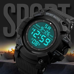 Outdoor Electronic Watch Wyświetlacz LED Alarm Clack 30m Wodoodporna Dial Dial Dial Sport Dla Mężczyzn PU Pasek Zegarek Hombre Reloj