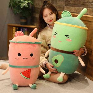Cm Cute Cartoon Fruit Bubble Tea Cup Shaped Pillow With Strawberry Orange Watermelon Filled Soft Back Cushion kids Gifts J220704