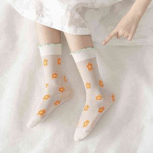 Cartoon Flower Fruit Solid White Stripes Above Ankle Stockings Summer Thin Transparent Ruffle Short Tube Lace Sock For Girls Baby J220621