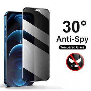 9D Anti Spy Tempered Glass För iPhone 11 12 13 Pro X XR XS Max Skärmskydd För iPhone 8 7 6S Plus SE2020 Privacy Glasfilm AA220326