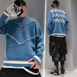 Men Loose Knitwear Fashion Paris Embroidery Hip Hop Sweaters 201126