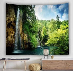 Naturaleza Paisaje Colgante de pared Tapices de pared Árbol Paisaje Bosque Montaña Trippy Dormitorio Cabecera Boho Decoración para el hogar Alfombra de pared Manta J220804