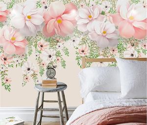 Papel de parede de mural personalizado HD Quarto floral pintado à mão aquarela da sala de aquarela da sala de estar 3d tv parede de fundo