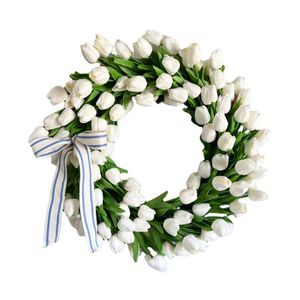 Dekorativa blommor kransar simulering blommor krans konstgjord på sommaren vårens mors dag hemfest vägg hängande vit tulpan d