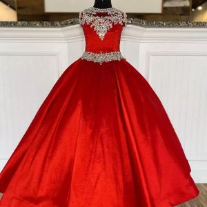 Moda Gençler için Küçük Bayan Pageant Elbise Gençler Juniors Toddlers AB Taşlar Kristal Tafta Uzun Çocuk Kıyafeti Örgün Parti Boncuk Yüksek Boyun Çizgisi Rosie Özel Yapımı BES121