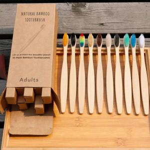 10Pcs Bamboo Toothbrush Eco-Friendly Product Vegan Tooth Brush Rainbow Black Wooden Soft Fibre Adults Travel Set DHL