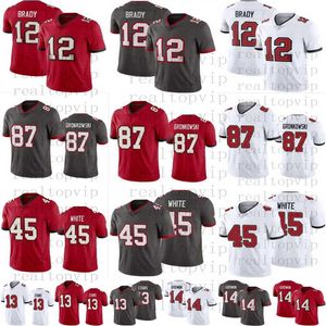 12 Tom Brady Koszulki piłkarskie Mężczyźni Kobiety Młodzież Dzieci 87 Rob Gronkowski 13 Mike Evans 45 Devin White 14 Chris Godwin Shirt Red Navy White Stitched shirts