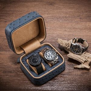 Titta på lådor fodral slots läderfodral med dragkedja bruna mekaniska klockor arrangör visar smycken lagring present casewatch
