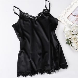 Sommer Korean Fashion Seiden Frauen Camis Streetwear Satin sexy Tops Spitze ärmellose weiße weibliche Tanktops xxxl4xl weißes Hemd 220607