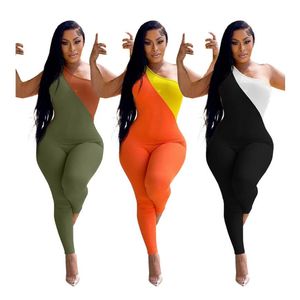 Wholesale Sexy Jumpsuits Summer Women Zipper Rompers Solid Sleeveless Overalls Skinny One shoulder Bodycon Bodysuit Club Wear 7321