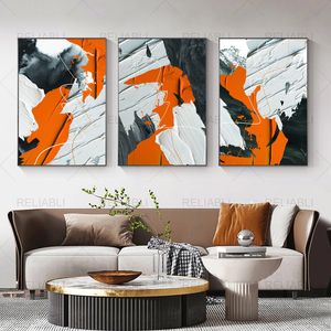 Abstract Orange Black Blocks Art Canvas Print Färgglad struktur Moderna målningsväggbilder för vardagsrumsdekoration Cuadros