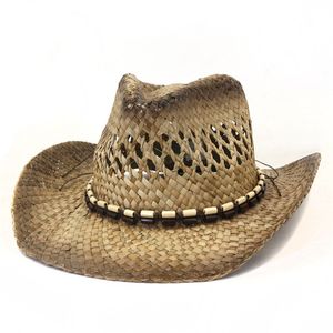 2022 Wiosna Summer Słomkowy Kapelusz Mężczyźni Sunhat Western Cowboy Szeroki Brim Kapelusze Mężczyzna Jazz Top Kapelusz Mężczyzna Wakacje Plażowe Czapki Moda Casual Travel Travel Sunhats Słońce Czapka