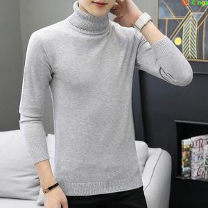 Męskie swetry zimowe szare długi rękaw Turtleeck sweter męski moda szczupły pullover biznes swobodny ciepły top biały czerwony blackmen's