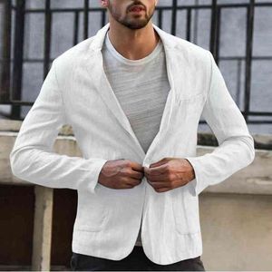 Camicie da uomo Lino Cotone Manica lunga Tasca Abiti Slim Primavera Estate Cardigan traspirante Risvolto Blazer Cappotto Cappotto maschile 3XL L220704