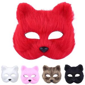 Kunstpelz Katze Fuchs Maske Pelztier Cosplay halbe Gesichtsmasken Party Maskerade Kostüm Ostern Kostüm Requisiten