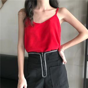 Tank Top Women Chiffon Halter Top Women Summer Woman V Neck Camis Vest Korean Woman Streetwear Tops Plus Size Sexy Halter Shirts 220607