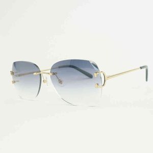 Vintage Rimless Wire Solglasögon Män Oversize Eyewear för Summer Diamond Cutting Glasses Metal Frame Oculos Gafas