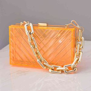 NXY Abendtaschen Kette Umhängetasche Orange Forever Young Klare Damenhandtaschen Luxus Designer Clutch Hochwertige Mode Schultertasche 220510