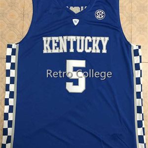 SJZL98 5 Kevin Knox II Kentucky Wildcats Hafty Szycie Retro College Koszykówka Jersey Dostosuj dowolną nazwę i numer