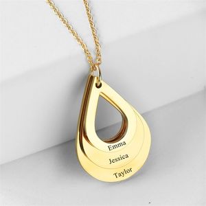 Collane con nome personalizzato con 3 nomi incisi Collana a forma di goccia d'acqua Fascino Gioielli personalizzati in acciaio inossidabile Regali per le donne