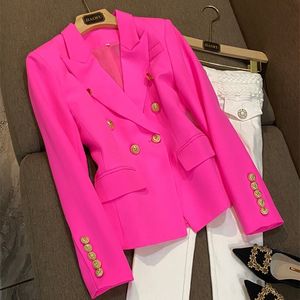 High Street Elegant Womens Designer Long Sleeve Blazer Double Breasted Lion Button Slim Jacket Classic AllMatch Style 220725