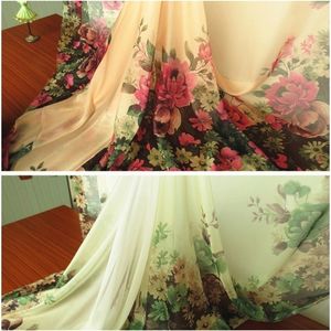 2meters/lot green pink floral print chiffon gauze elegant dress fabric tecido T200810