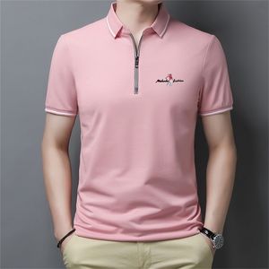 Golf Polo T-shirts för män Sommar Kortärmad Zipper Lapel Toppar Casual Slim Trend God kvalitet Tees Hommes Kläder 220402